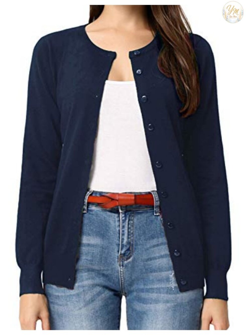 Women's Lightweight Button Up Knit Cardigan Long Sleeve Crew Neck Sweater